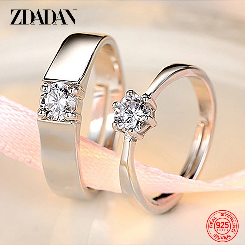

ZDADAN 925 Silver Diamond Rings Couple Ring For Women Men Lovers Wedding Ring Silver Jewelry