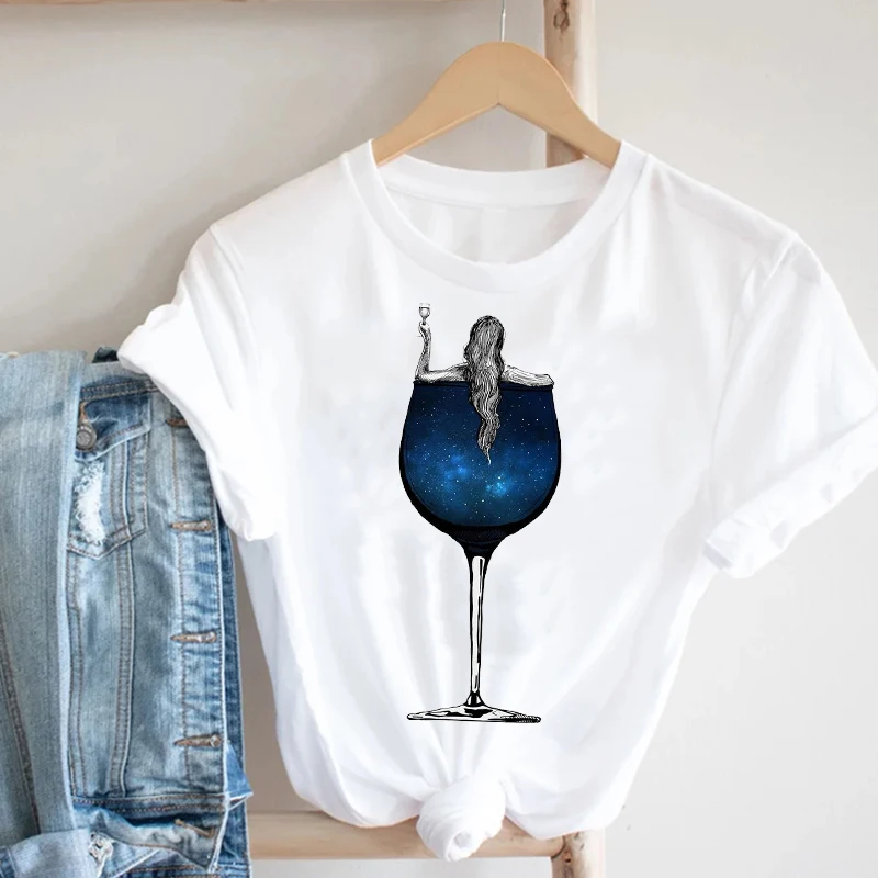 

Women Printing Clothing Wine Lady Short Sleeve Casual 90s Cartoon Fash