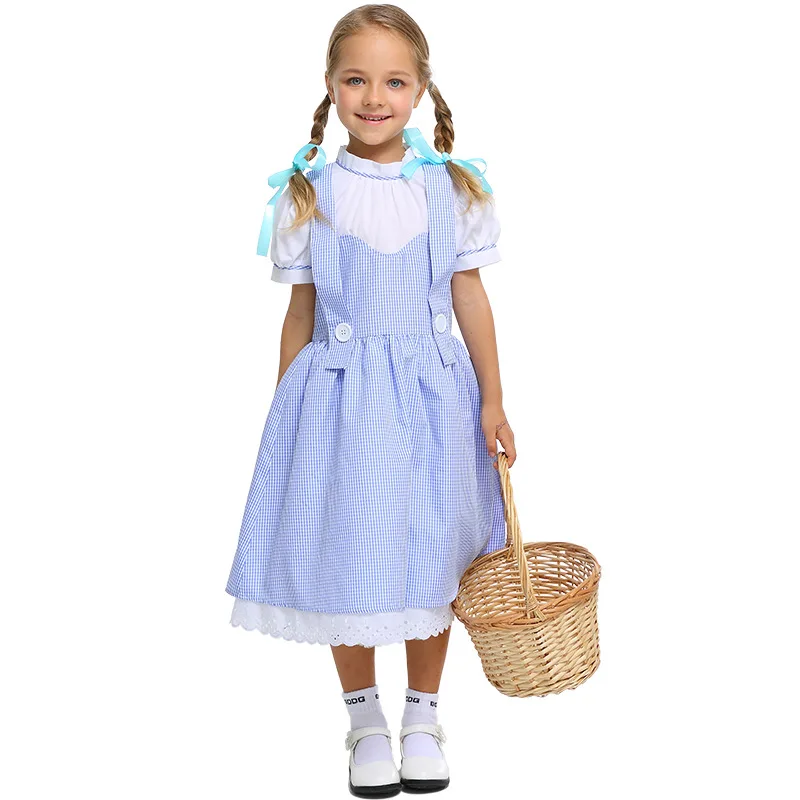 Primäre Kid Mädchen Zauberer Von Oz Dorothy Bauer Kostüm Kind Einteiliges Kleid Kind Gruppe Cosplay Kleidung Für Kleine Mädchen