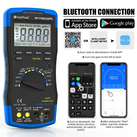 Цифровой мультиметр с функцией измерения температуры и рабочего цикла с Bluetooth