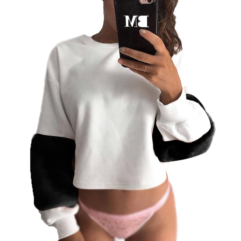 Женские толстовки с круглым вырезом и плюшевыми рукавами цветные Толстовки