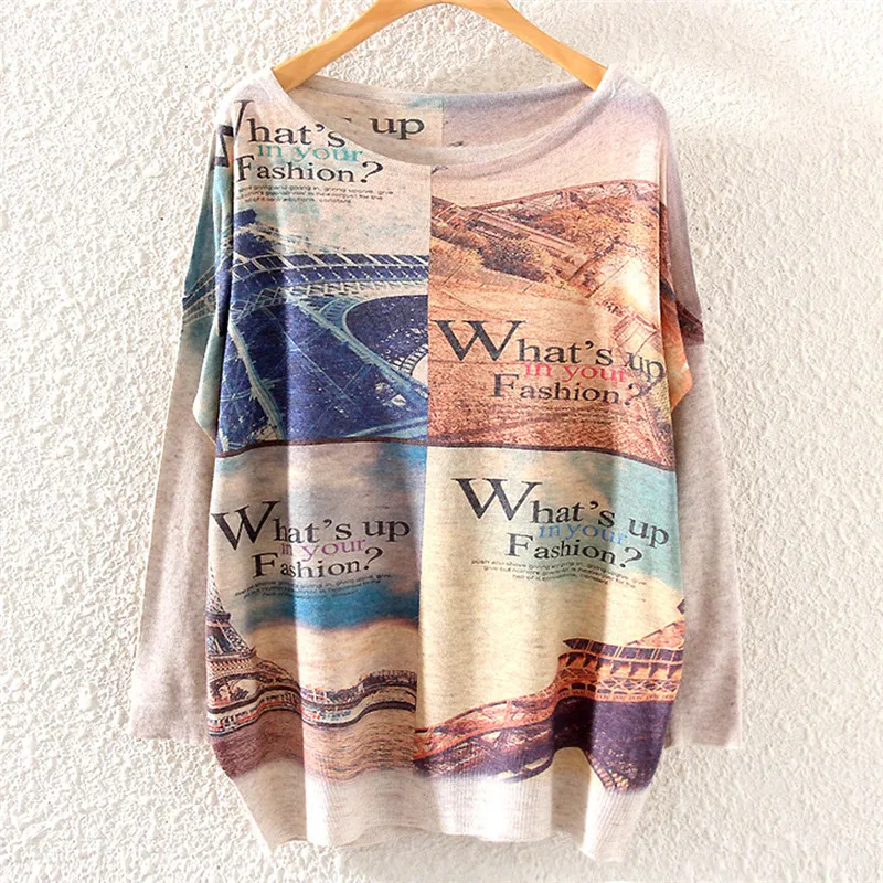 Artguy New Fashion Autumn Winter Clothing Women Sweet Print Sweater And Pullover Long Batwing Sleeve Jumper Knitwear Knitted Top | Женская