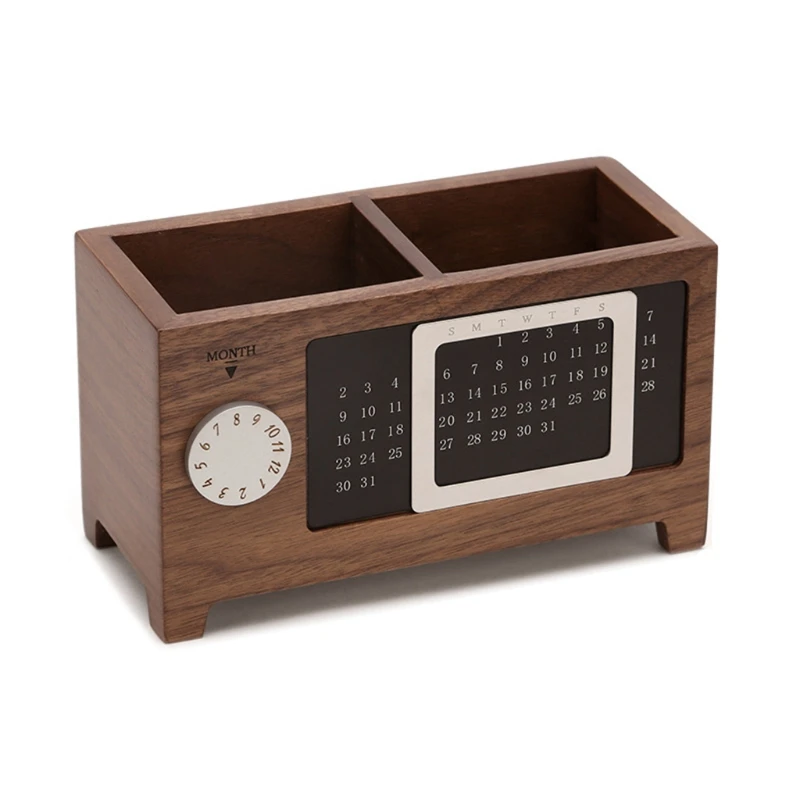 

27RA Solid Wood Calendar Pen Holder Multifunction Desktop Office Organizer Stationery