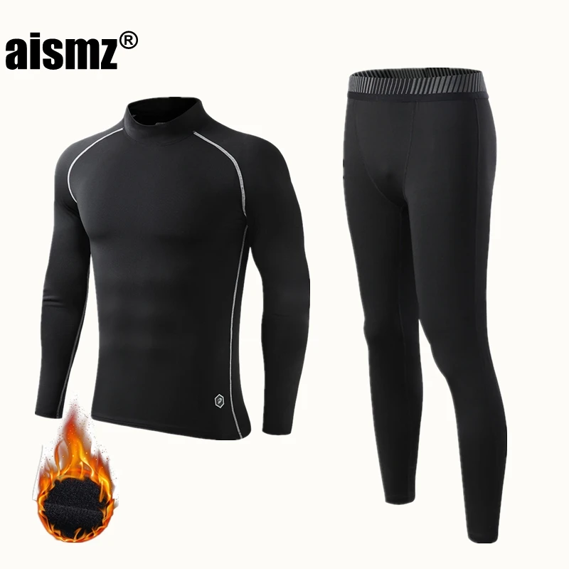 Aismz New Winter Thermal Underwear Boy & Men Warm First Layer Man Sport Rashgard Fleece  Compression Second Skin Long Johns
