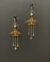 smokey quartz moth dangles statement earrings hypoallergenic aesthetic jewelry