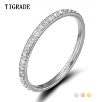 tigrade 2mm women titanium ring cubic zirconia anniversary wedding engagement band size 3 to 13 bagues pour femme