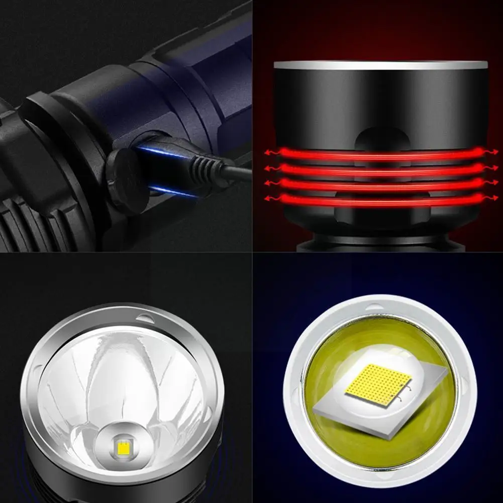 

Powerful LED Flashlight Torch USB Rechargeable Waterproof Focus Adjustable Lamp 3 Torch Mode Ultra Bright Tools Outdoor Lig M5V0