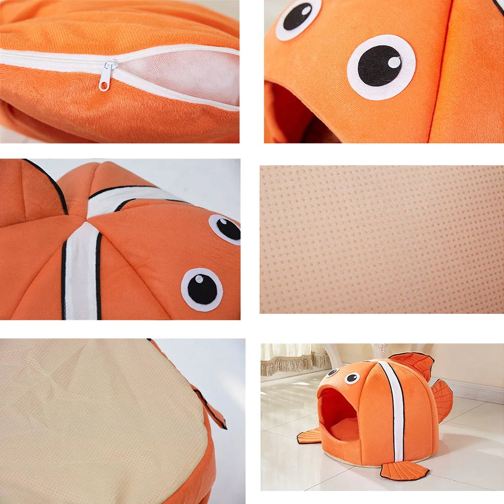 

Cat House Cute Goldfish Shaped Puppy Sleeping Beds Dog Kennel Cats Basket Short Plush Warm Small Pets Nest