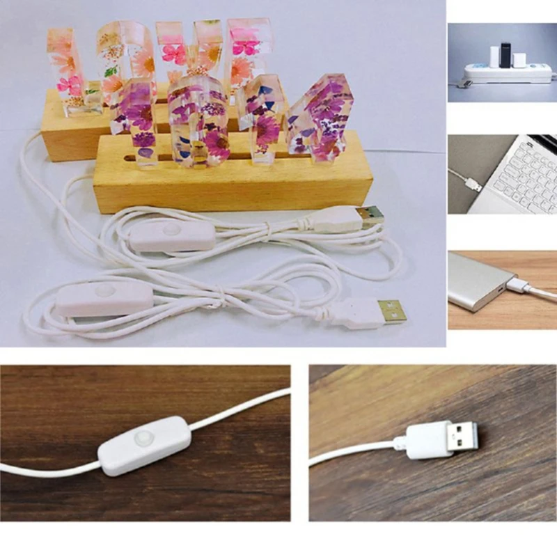 

P9YF Resin Display Wood Lighted Base Stand Rectangle LED Base DIY Resin Light Night
