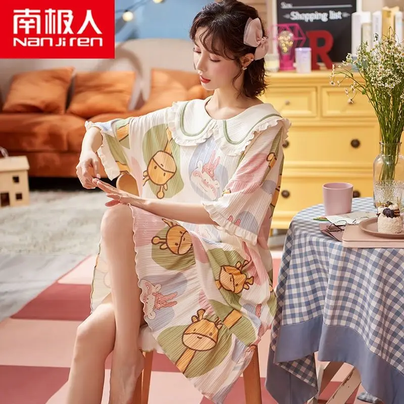Antarctic Pajamas Women's Summer Cotton 2021 New Loose Oversize Women's Pregnant Women's Nightgown Summer Home Wear