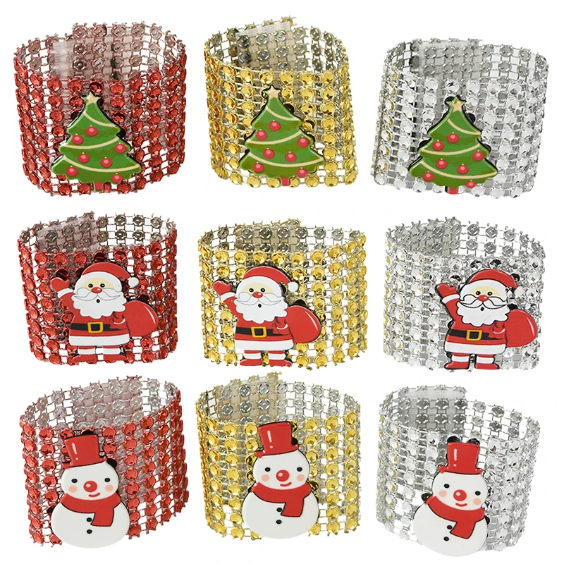 

10pcs Santa Claus Napkin Ring Christmas Decoration Crafts Rhinestone Napkin Holder Handmade Party Supplies Home Table Decor