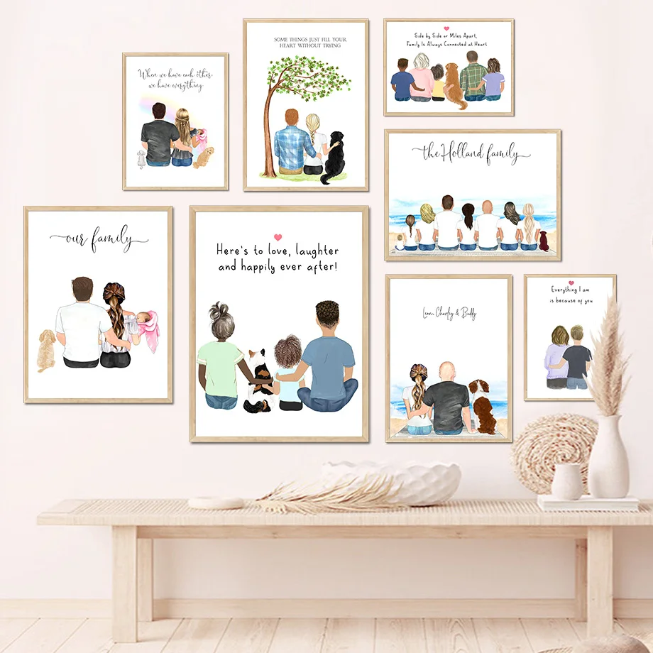 

Father Mother Son Daughter Pet Dog Family Wall Art Canvas Painting Nordic Posters And Prints Wall Pictures For Living Room Decor