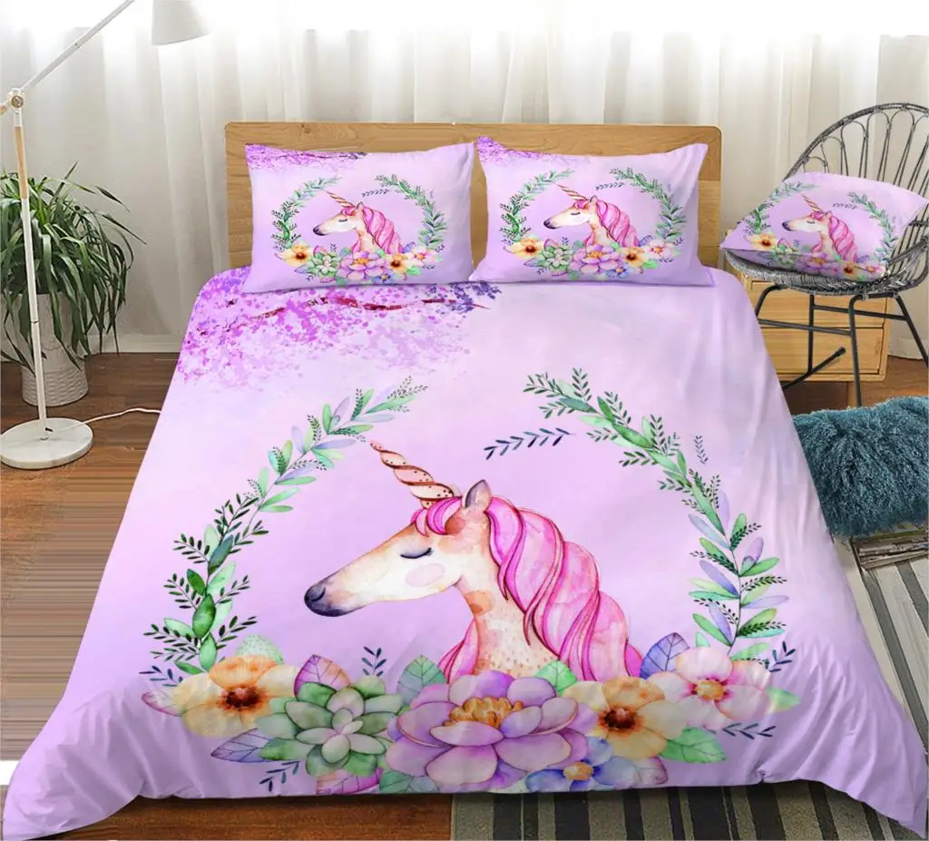 

New Arrival Cartoon Unicorn 3D Printed Bedding Set Duvet Covers Pillowcases Comforter Bedding Set Bedclothes Bed Linen