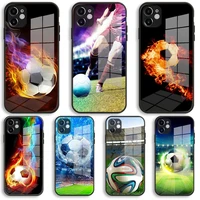sports soccer football soft glass silicone case for iphone 13 12 11 pro x xs max xr 8 7 6 plus se 2020 s mini balck cover