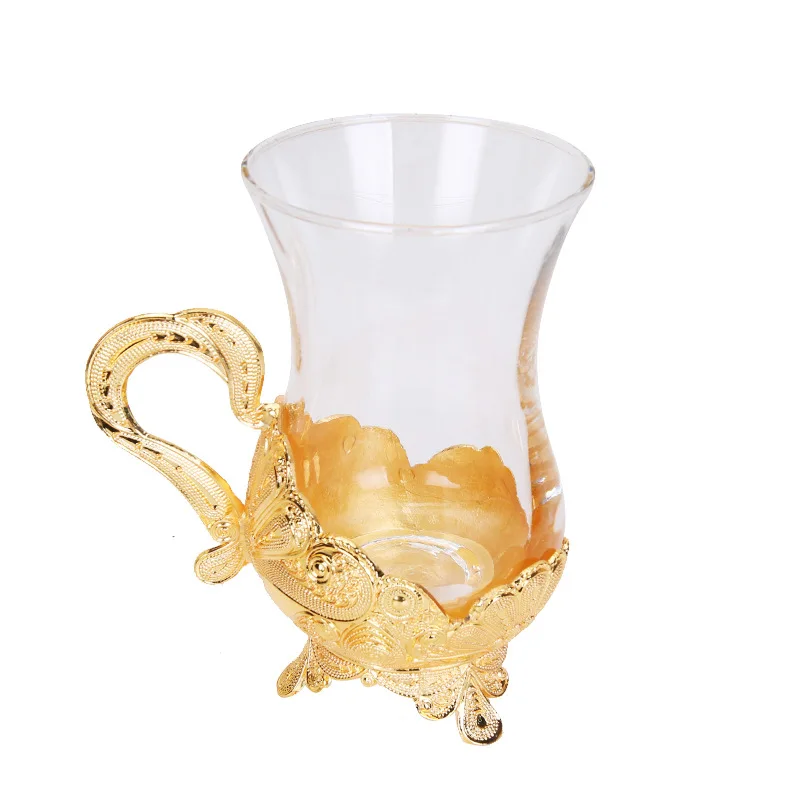 

European coffee cup metal alloy simple creative glass set with heatproof dish water cup high-end mark cup