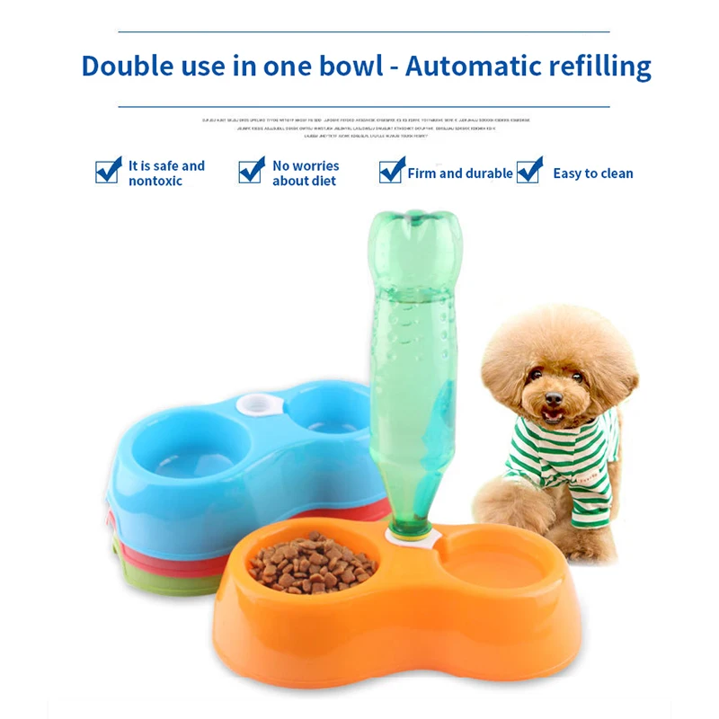 

Pet Dog Water Bottle Cat Bowl Automatic Drinking Fountain Feeder Puppy Double Bowls Feeding Dispenser for Dogs Pet Supplies