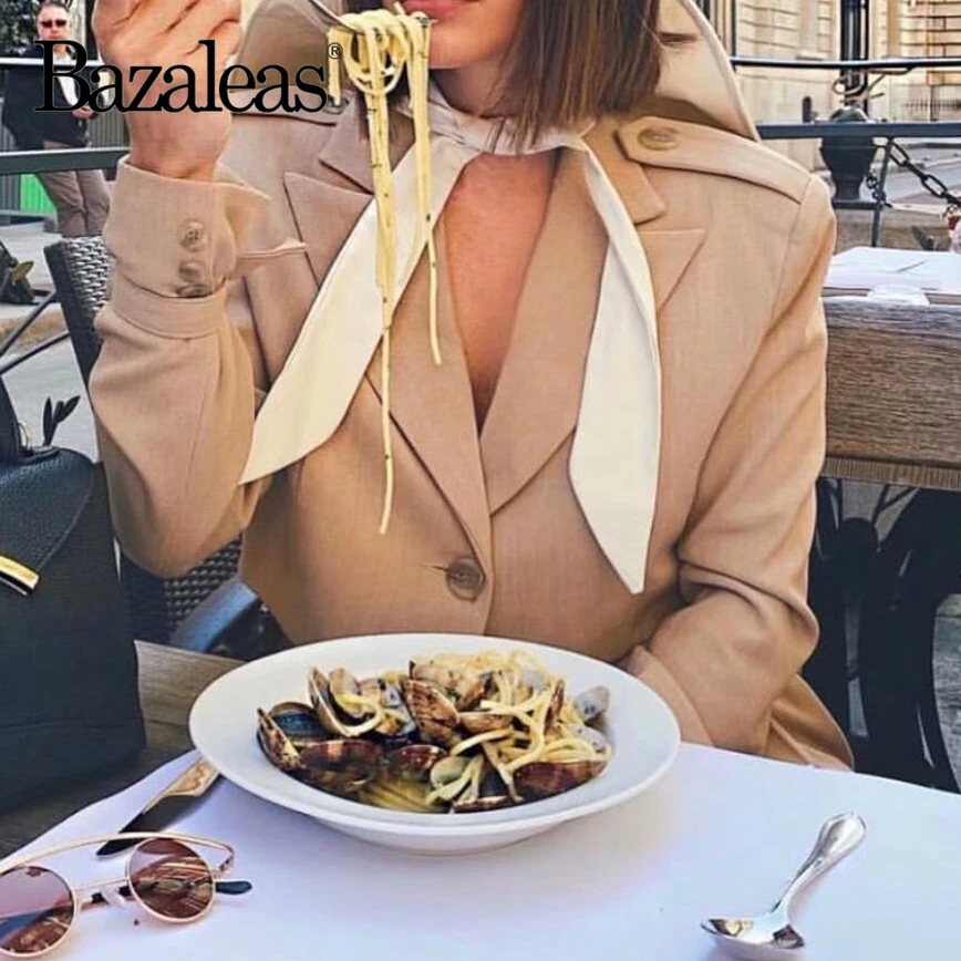 Женский костюм из укороченного пальто и брюк Bazaleas винтажный цвета хаки в стиле