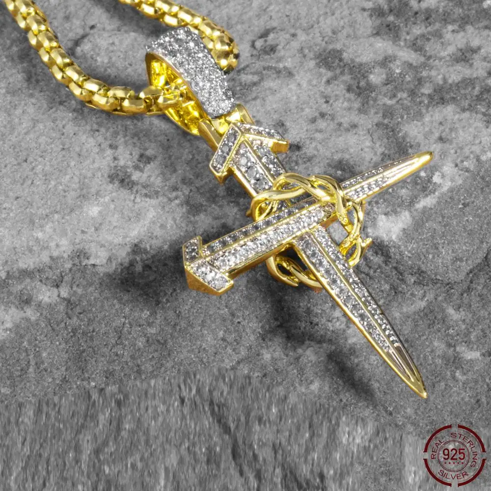 

CHENZHON Multi-Style Cross Pendants Necklaces For Men 925 Sterling Silver Fashion Jewelry Religions Jesus Cubic Zirconia Box