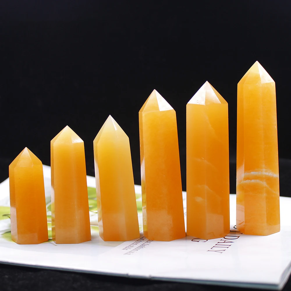 

1pc Natural Crystal Point Yellow Jelly Jade Healing Obelisk Quartz Wand Ornament For Home Decor Reiki Energy Stone Pyramid Gift