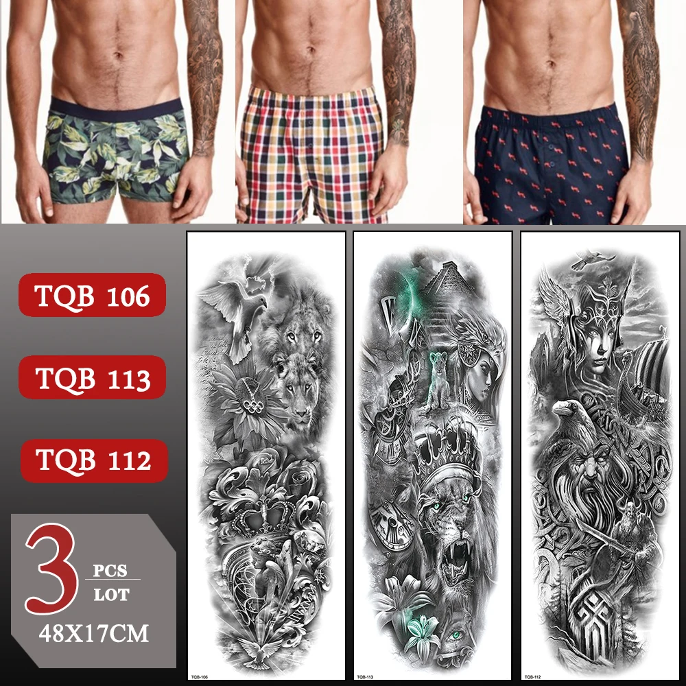 

3 pcs/lot Waterproof Temporary Tattoo Sticker Large Arm Sleeve Old School Flash Arm Tattoos Stickers