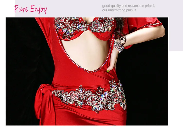 Красный Фиолетовый Костюм Танца Живота 5 Шт. Набор Женщины Bellydance Роскошный Египетский Стиль Galabeya Танцевальное Платье Спектакли