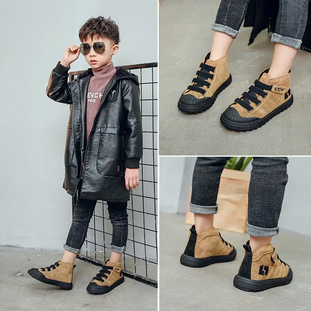 

2021 Children Boots For Boys Sneakers Winter New Plush Warm Girls Boots Fashion Kids Martin Boots Genuine Leather School Shoes