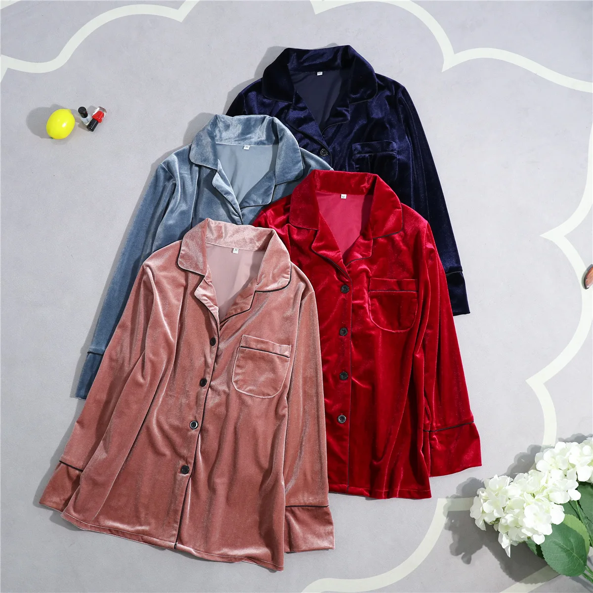 

Women 2pcs Pajamas Suit Casual Velour Nightwear Full Sleeve Shirt&pants Sleep Set Pijamas Velvet Sleepwear Home Clothing