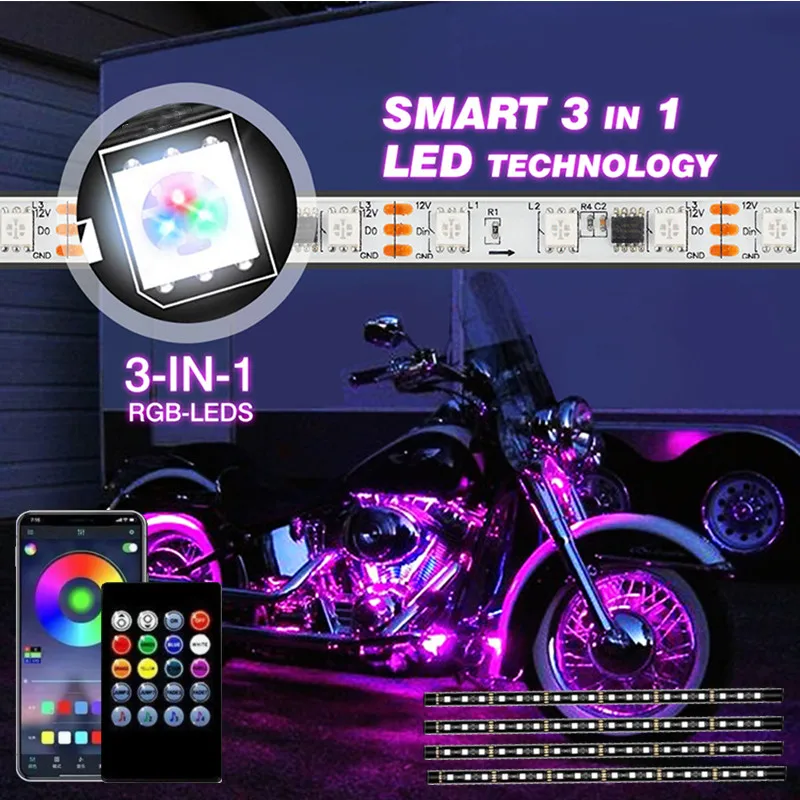 

LED Car Motorcycle Decorative Ambient Lamp Flexible Strip Lights APP RGB Waterproof For Sportster Iron XL883 1200 Dyna Road King