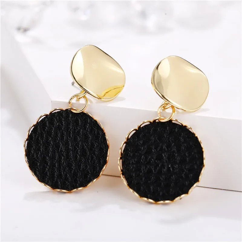 IF ME Vintage Leather Big Dangle Earrings For Women Red Black Geometric Round Earring Party 2019 Sexy Female Jewelry Gift |