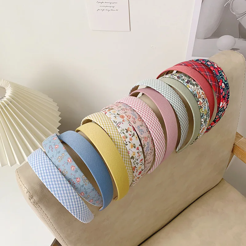 

Vintage Women Hairbands Wide Headbands Solid Flower Plaid Print Elegant Hair Hoops Hair Accessories for Girls Lovely Headwear