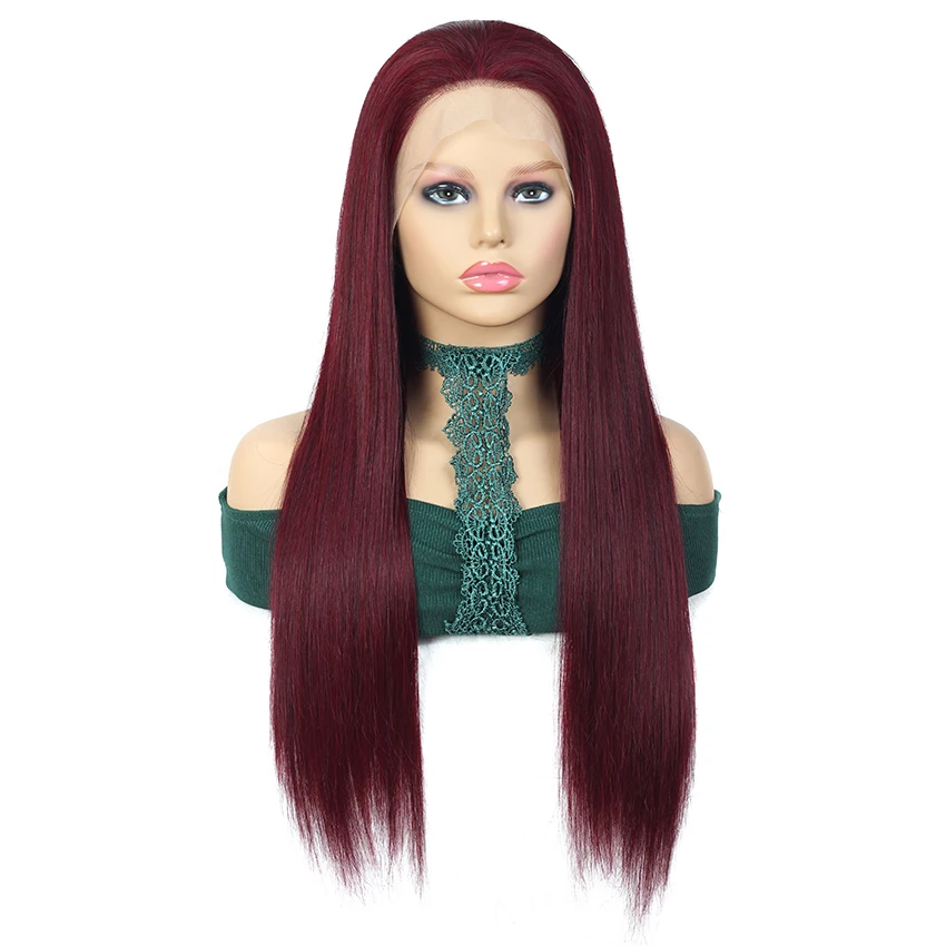 99J 13x4 парики из натуральных волос на кружеве прямые волосы Remy Предварительно выщипанные бразильские 27 30 красные 99J прямые парики на кружеве для женщин