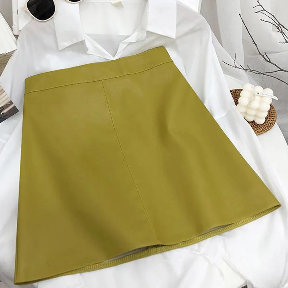 

Spring Summer Faux PU Leather A Line Skirt Women Elegant High Waist Zipper Punk Mini Skirts Black Red 2021 Fashion Bottoms