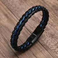 men leather bracelet blue chain braided leather braceletsman bangle guy jewerlry gift for him brazalete