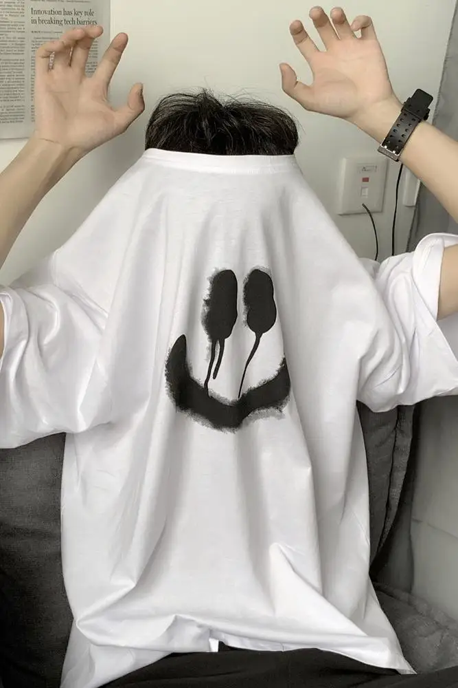 

Harajuku Simple All-Match Simple Stroke High Street Print Loose Short Sleeve T-shirt Men and Women Fashion