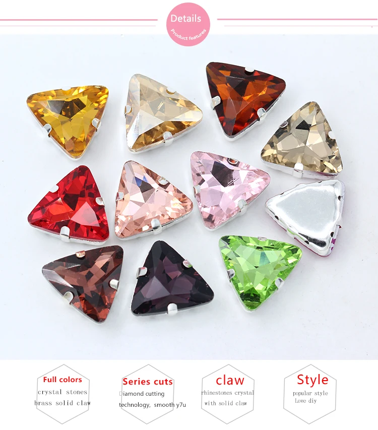 Все размеры стразы с треугольным стеклом и плоской подошвой кристаллами