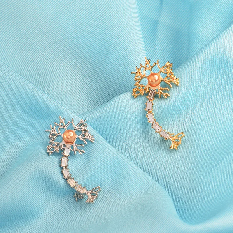 

New Fashion Faux pearl Inlaid Nerve Tissue Organ Brooch Pin Medical Stylish Gloss Pins Gift For Mother Doctor Or Nurse