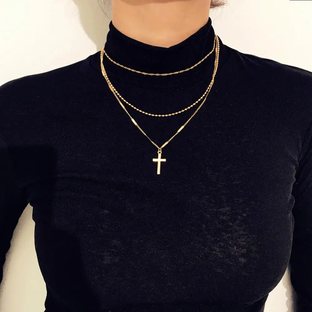 Women's Vintage Cross Multilayer Necklace Stylish and Simple Business Wild Clavicle Chain Jewelry | Украшения и аксессуары