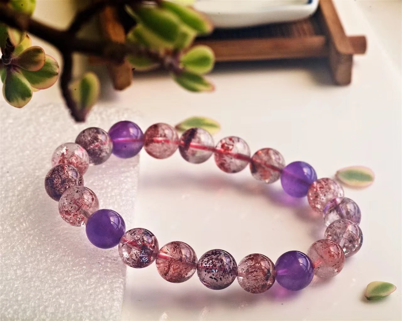 

Red Natural Colorful Super Seven 7 Clear Round Beads Rutilated Quartz Bracelet 10mm Crystal For Women Men AAAAAA