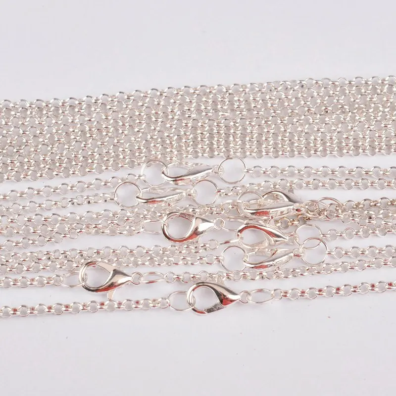 24inches 60cm 100pcs Bright Silver Plated Chains Rolo Chain Necklaces Chain Findings for Jewelry Making Supplies