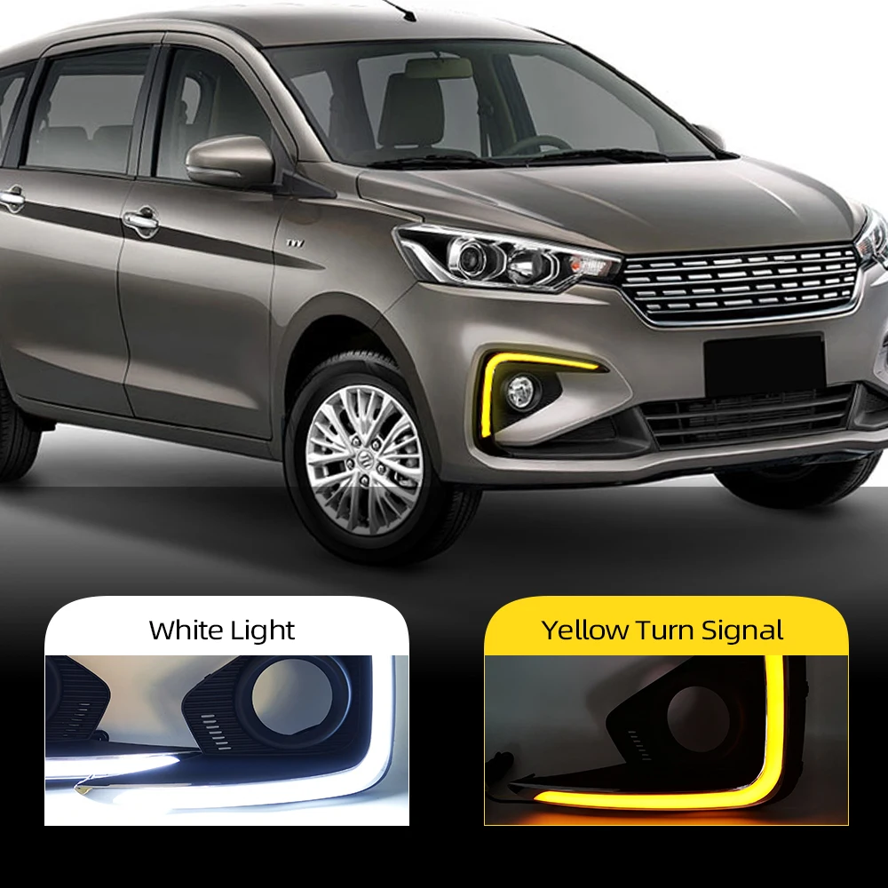 Автомобильный мигающий 2 шт. светодиодный светильник дневного света для Suzuki Ertiga DRL противотуманная фара желтый сигнал поворота