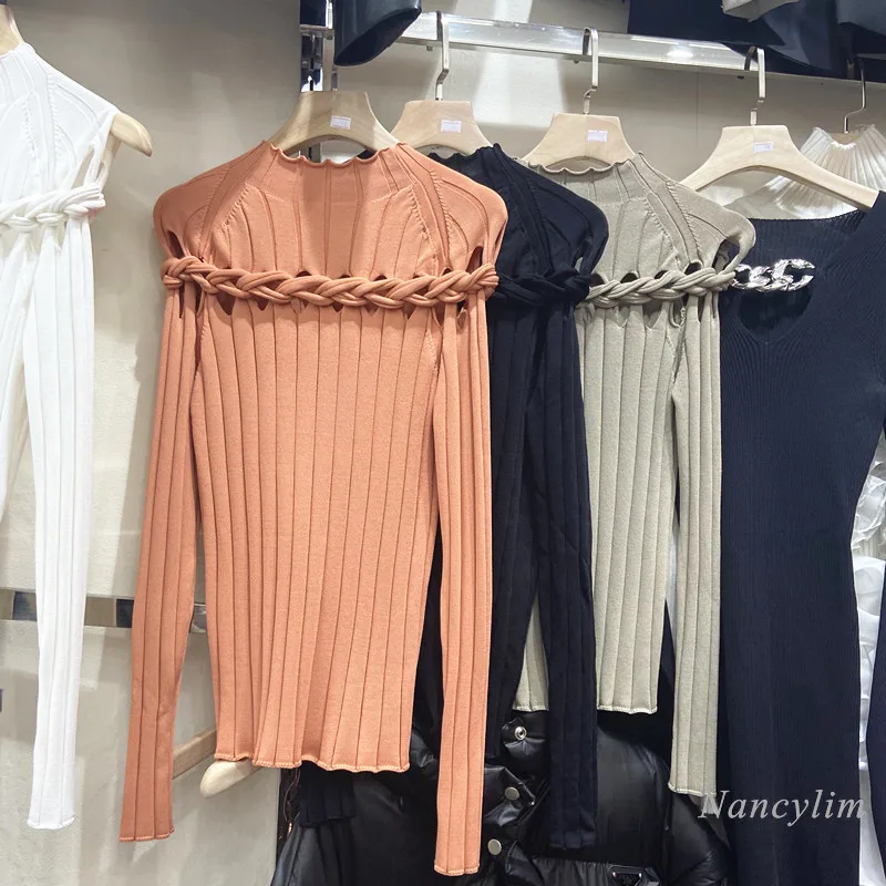 

Fashion Sweater Women Spring Autumn New Three-Dimensional Woven Hollowed Threaded Long Sleeve Bottoming Sweaters Top Slim