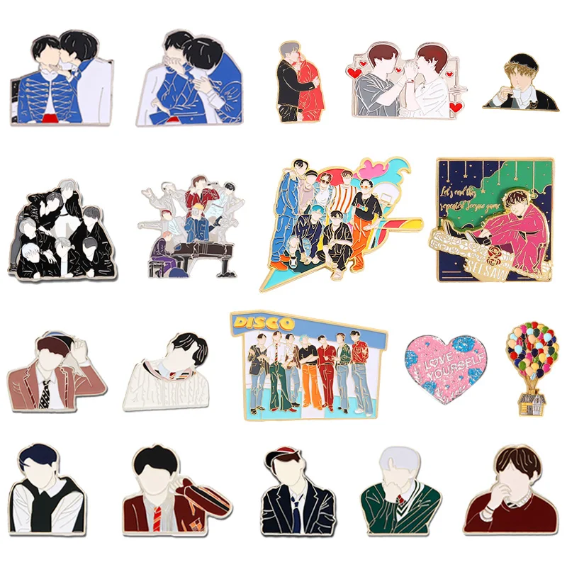 

2021 Love Yourself Brooch Bling Heart Metal Pin Kpop Bangtan Boys Pins Collection Cartoon Badge Brooches Jewelry Gifts