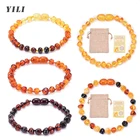 Натуральный Балтийский янтарный браслет для детей, сертифицированный Балтийский прорезыватель, Янтарные Бусины, браслеты, ножные браслеты, ювелирные изделия, подарки (5 цветов)