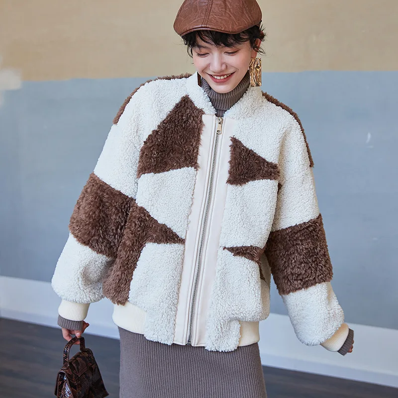 

Зимние женские пальто высокого качества из искусственной овечьей шерсти, Роскошные Короткие повседневные теплые женские пальто больших размеров 2019 белого кофейного цвета в стиле пэчворк