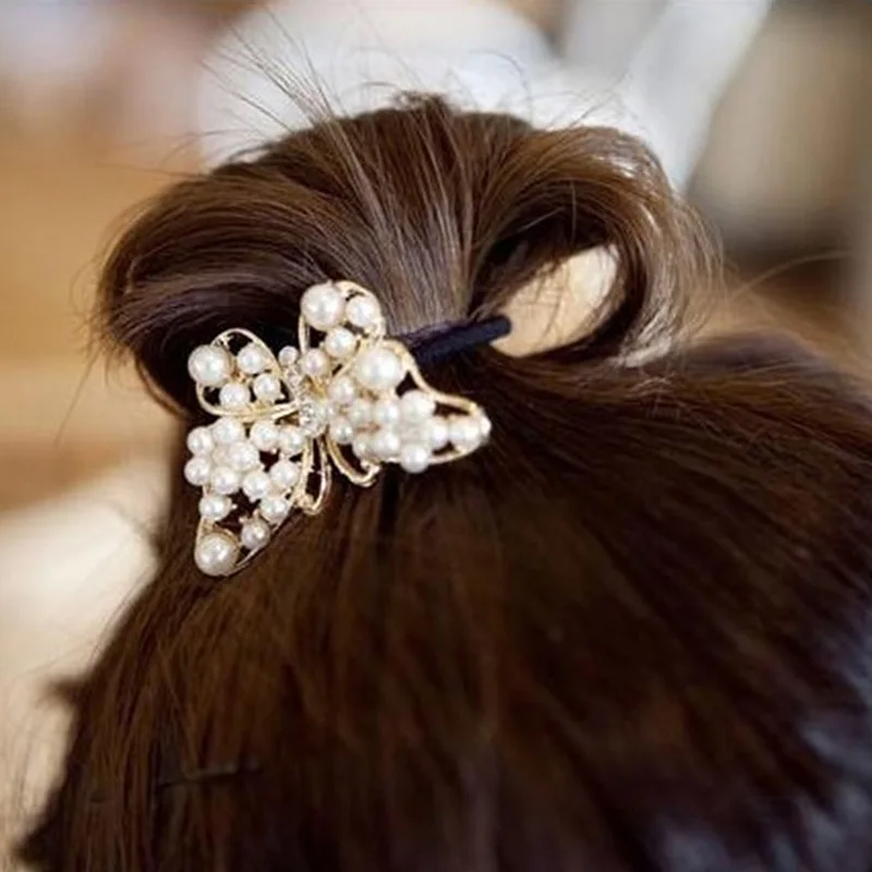 Женская резинка для волос с искусственным жемчугом и бабочкой| |