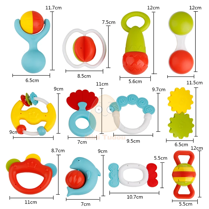 

12PCS Baby Rattle Toys Teething Plastic Hand Bell Game Educational Soft Rubber Teether Set Montessori Toy For Infant 0 12 Months