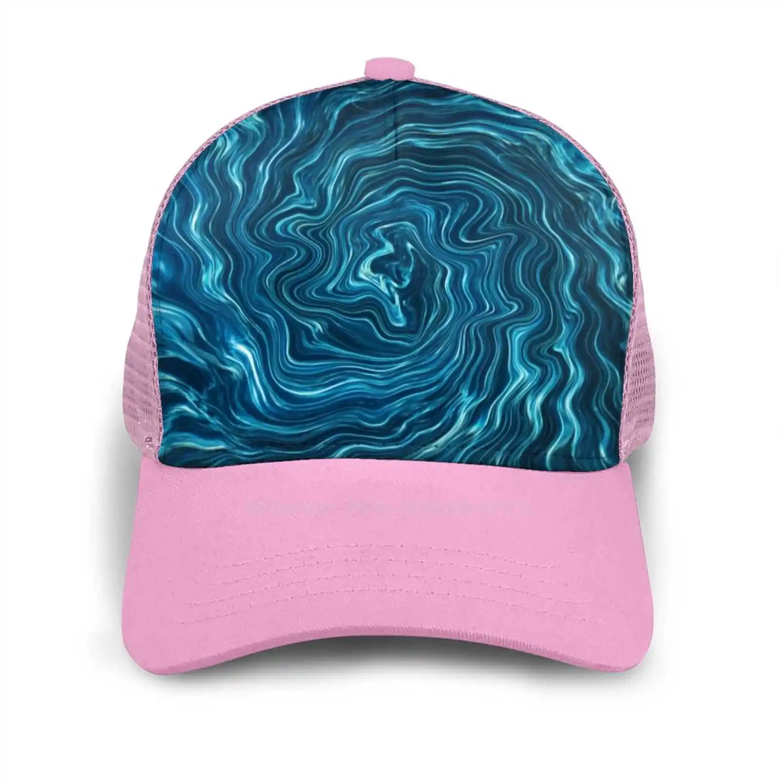 

Watery Cool Looking Texture- Blue Wavey Lines Forming The Ripple Hip Hop Flat Mesh Hat Cap Gift Wavey Plasma Waves Contrasty