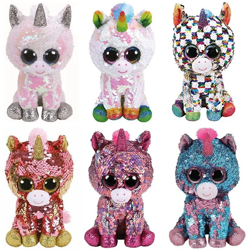 

Новинка, большой глаз, блестки, единорог, плюшевые детские мягкие игрушки-животные, подарки для детей, 15 см