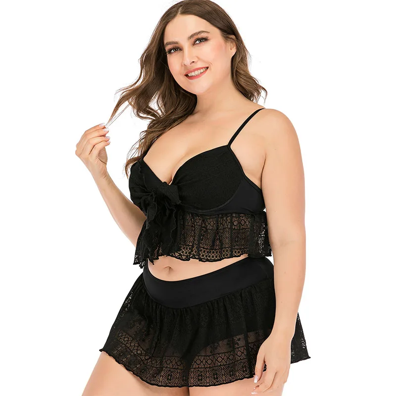 Plus Size Swimwear Women Lace Hollow Out Swimsuit 2020 New Tankini Swimsuits Large Size Bathing Suit Beachwear Swimming Suit 5XL