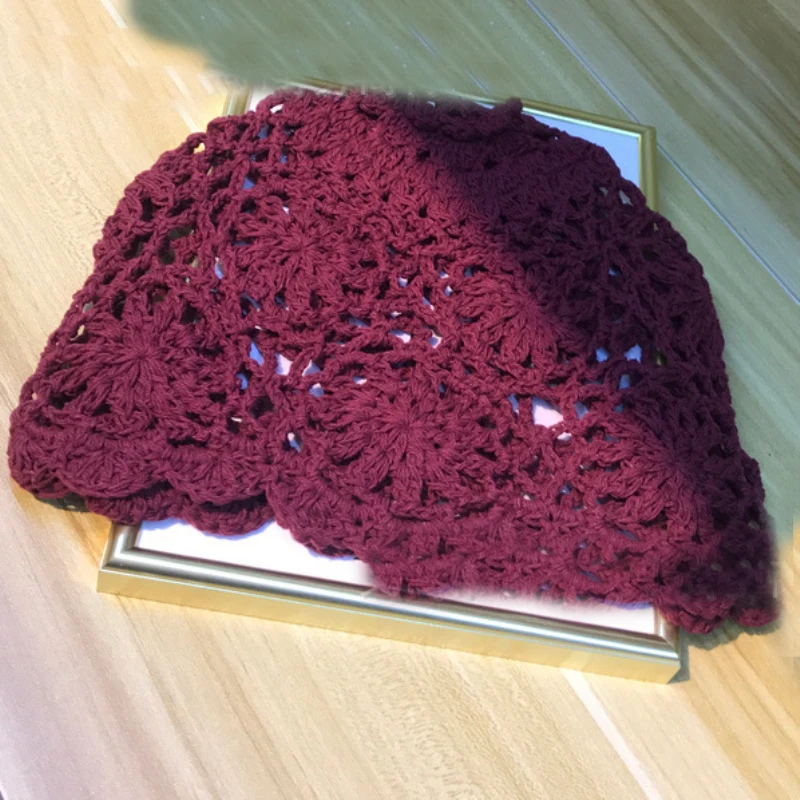 

Soft Knit Airy Cutout Lightweight Slouchy Crochet Beret Beanie Hat